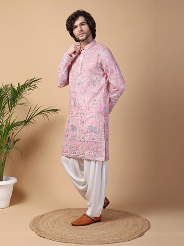 Blush Pink Motif Kurta Set