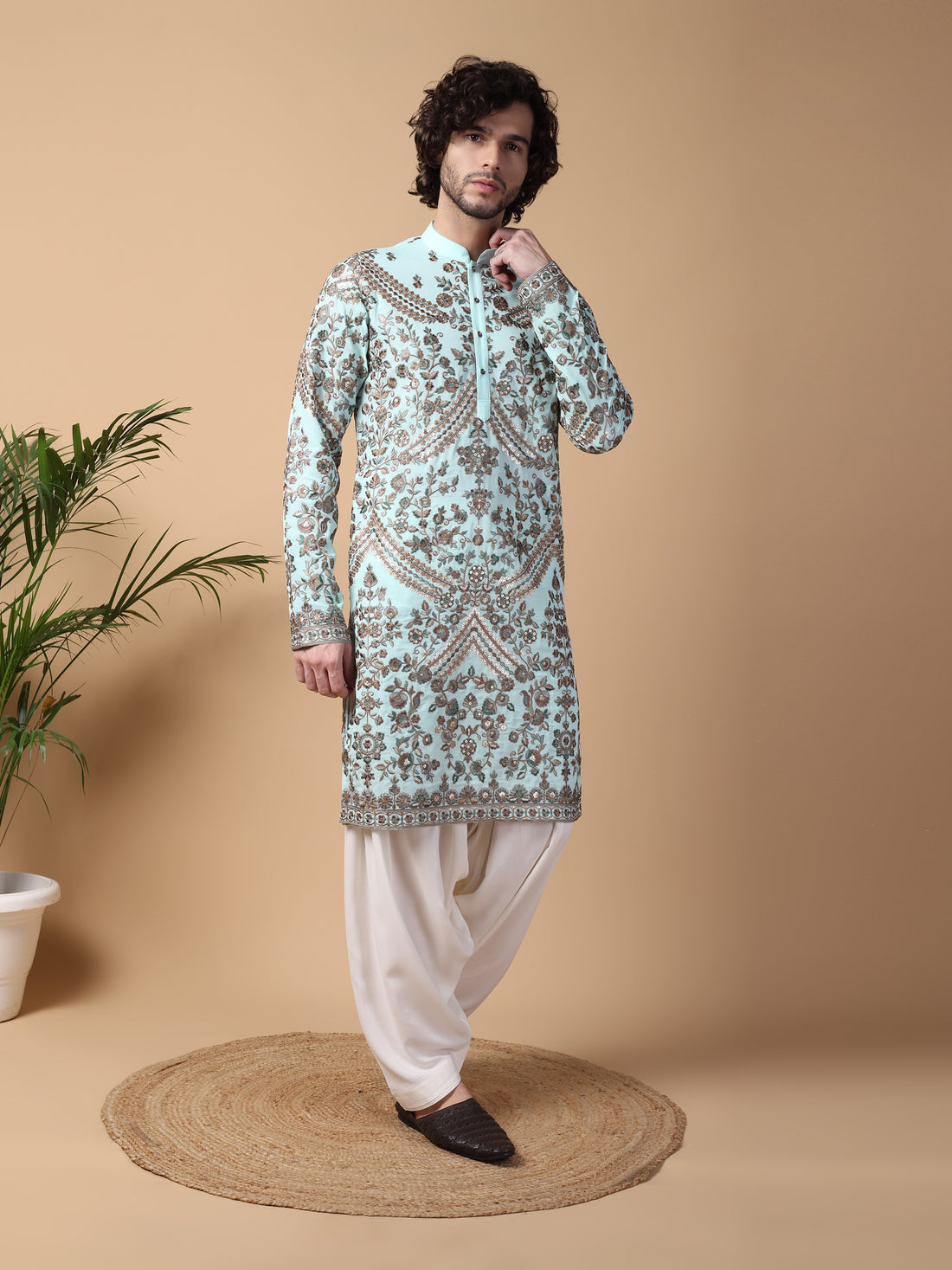 Sea Blue & Gold Kurta Set