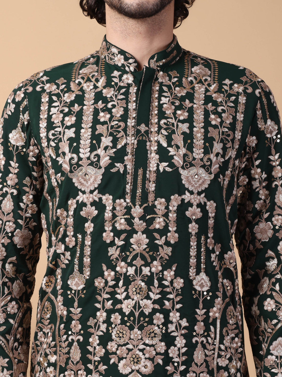 Bottle Green & Gold Kurta Set