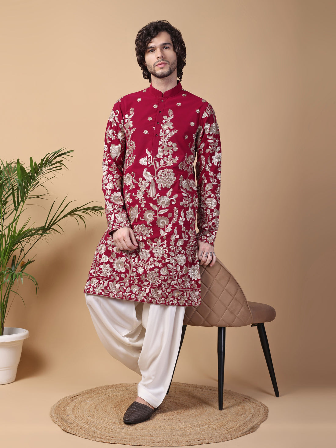 Rani pink & Gold Kurta Set