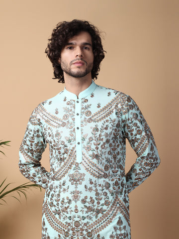 Sea Blue & Gold Kurta Set