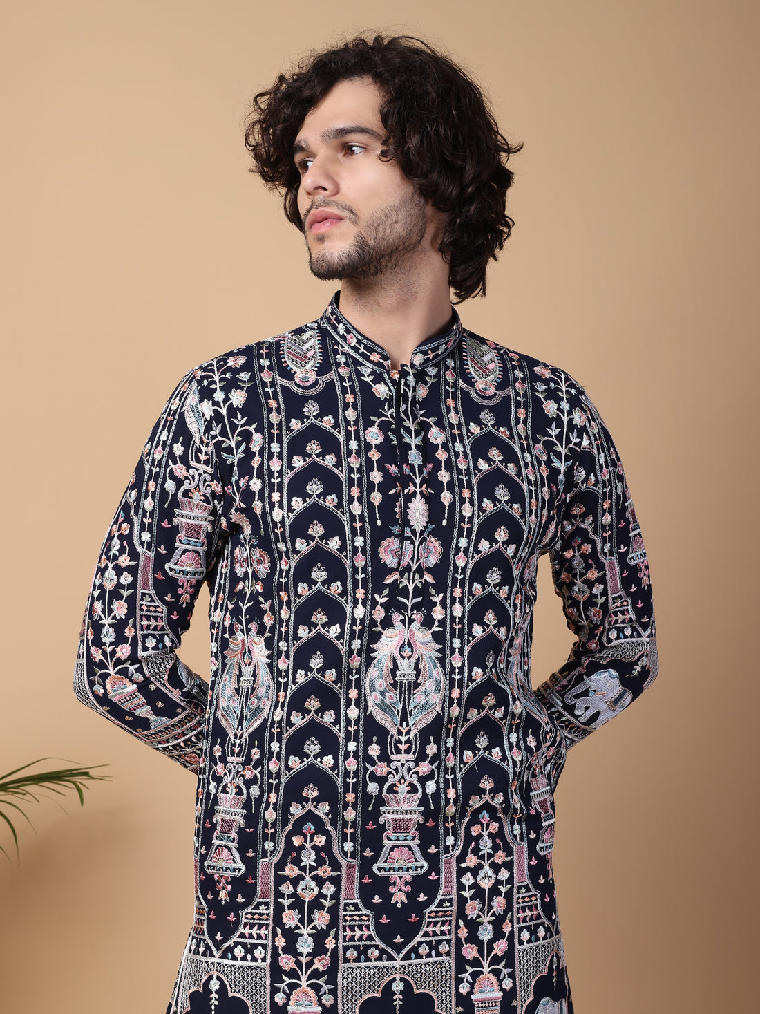 Navy & White Motif Kurta Set