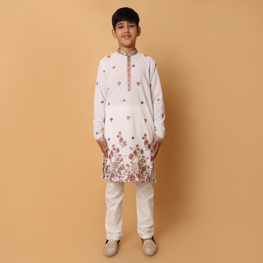 White Floral Multi Color Kurta Set