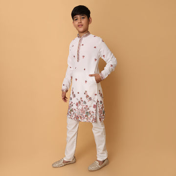 White Floral Multi Color Kurta Set