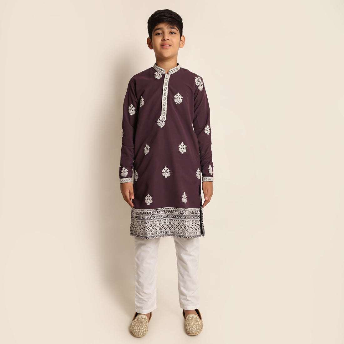 Pearl White & Violet Kurta Set