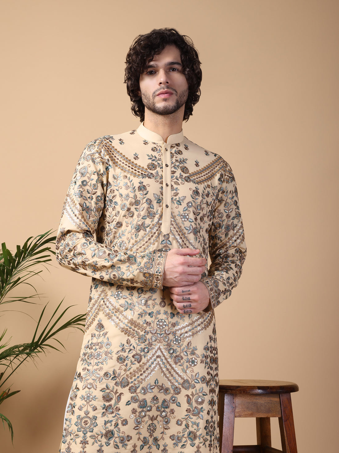 Beige & Gold Kurta Set