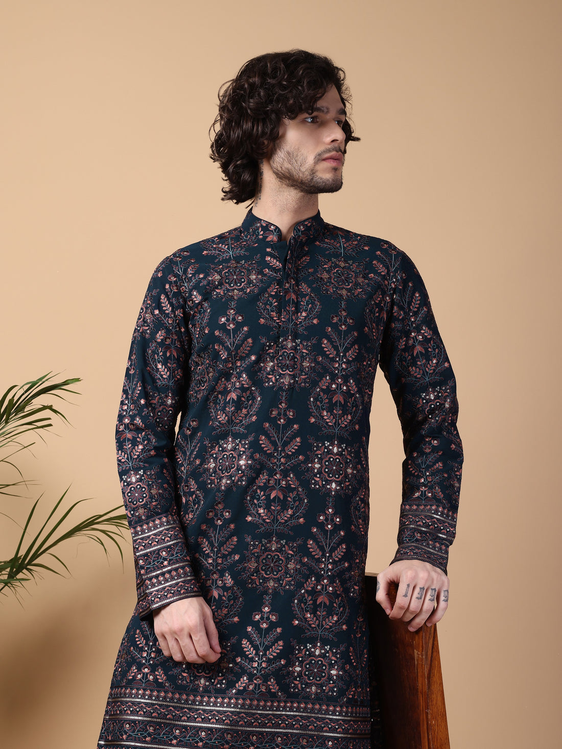 Navy Sequin Kurta Set