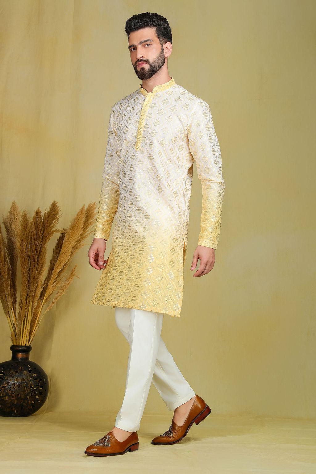 Yellow & Gold Ombre Kurta - The Absolute House Of Design 