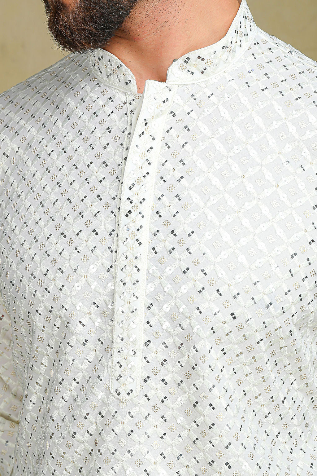 Cream Sequined Work Kurta