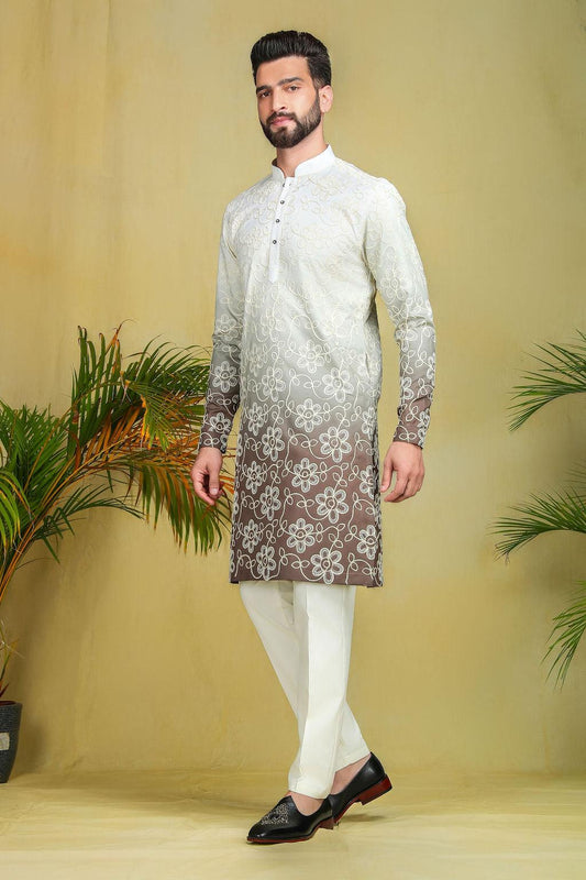 Olive Green Ombre Threadwork Kurta - The Absolute House Of Design 