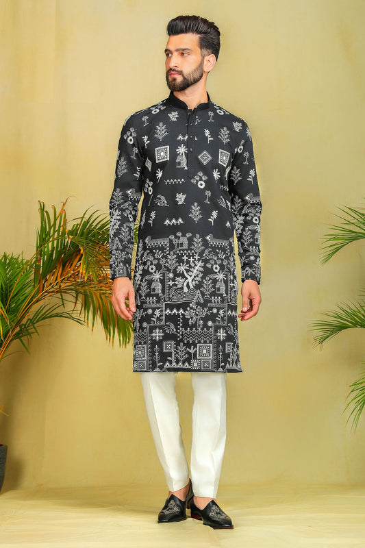 Midnight Black Motif Embroidery Kurta - The Absolute House Of Design 