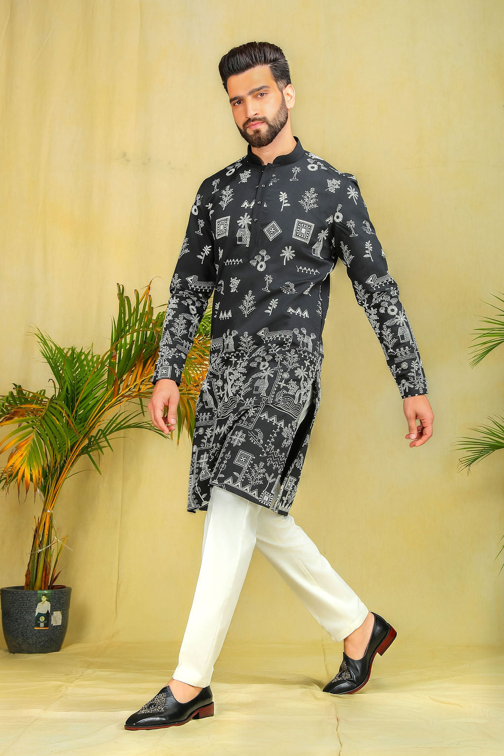 Midnight Black Motif Embroidery Kurta - The Absolute House Of Design 