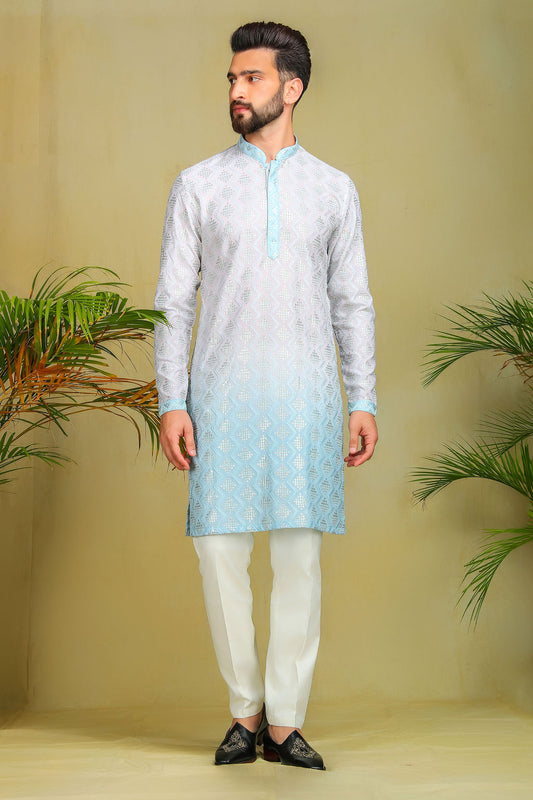 Powder Blue Ombre Kurta - The Absolute House Of Design 