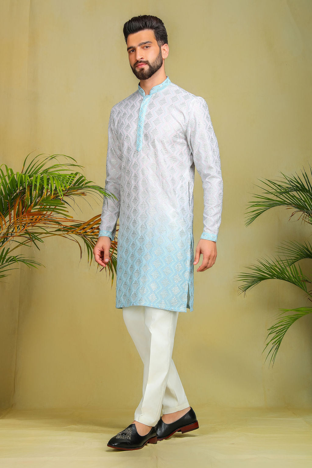 Powder Blue Ombre Kurta - The Absolute House Of Design 