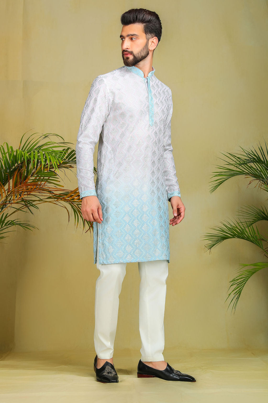 Powder Blue Ombre Kurta - The Absolute House Of Design 