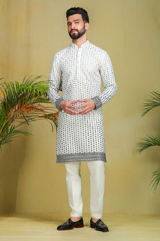 White Mirror work chikankari kurta set - The Absolute House Of Design 