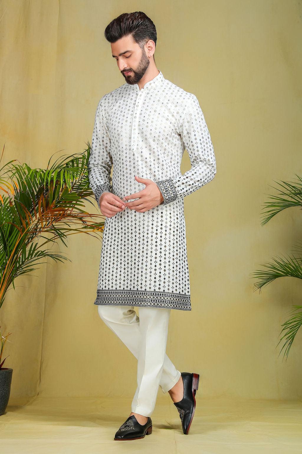 White Mirror work chikankari kurta set - The Absolute House Of Design 