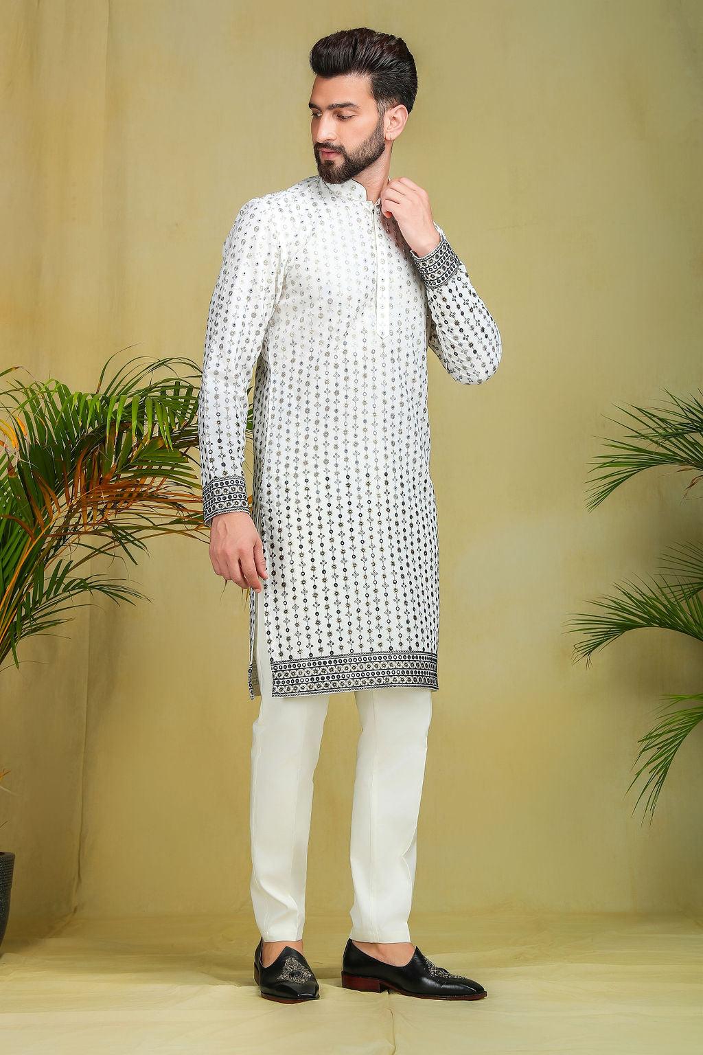 White Mirror work chikankari kurta set - The Absolute House Of Design 