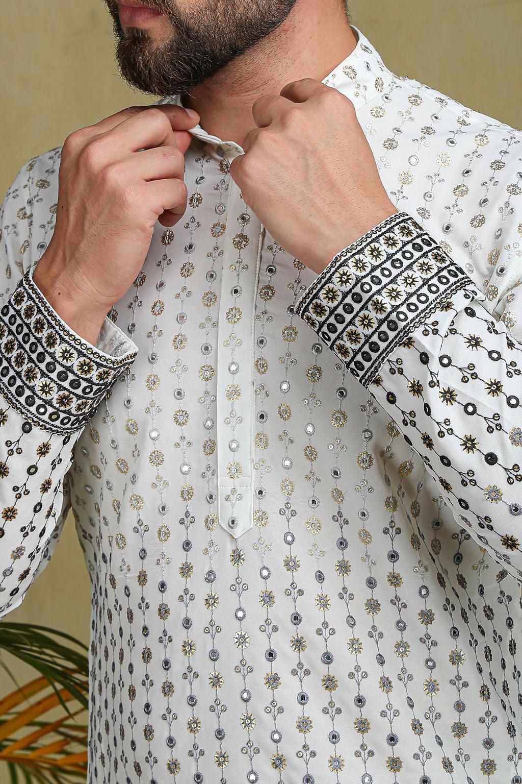 White Mirror work chikankari kurta set - The Absolute House Of Design 