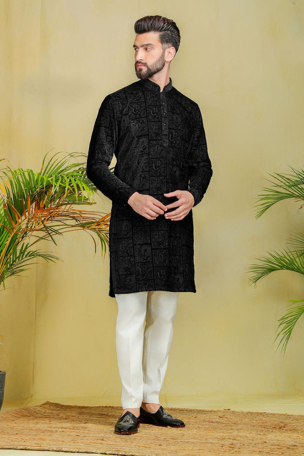 Black Velvet embroidery Kurta Set - The Absolute House Of Design 