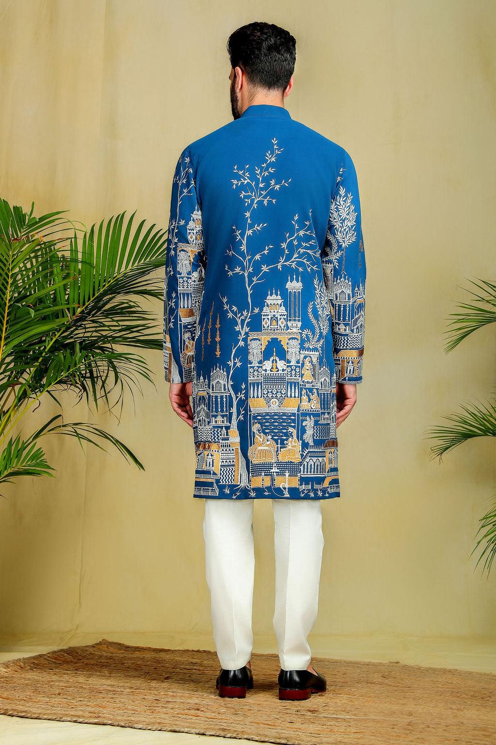 Peacock blue Threadwork kurta set - The Absolute House Of Design 