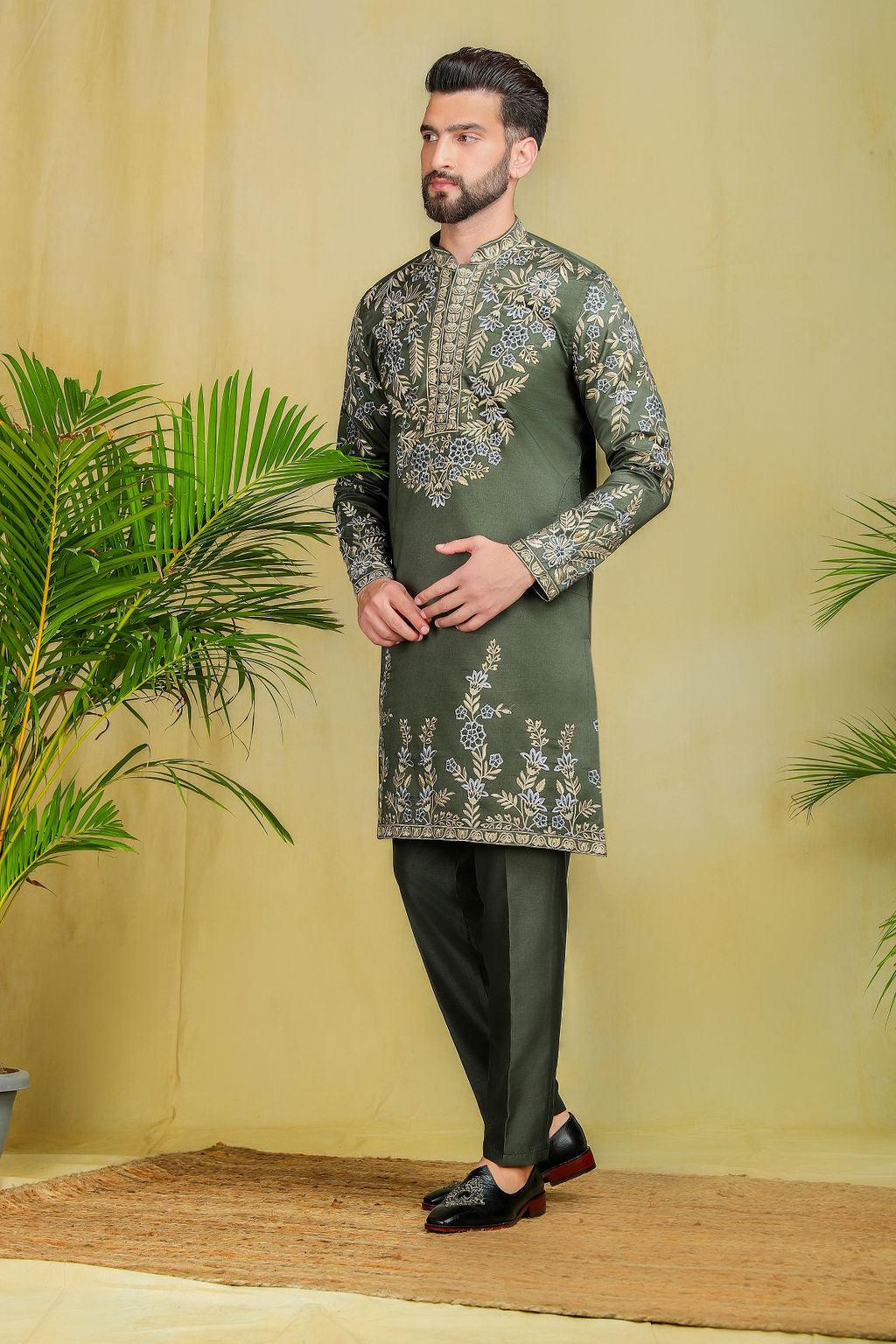 Sage green emroidery kurta set - The Absolute House Of Design 