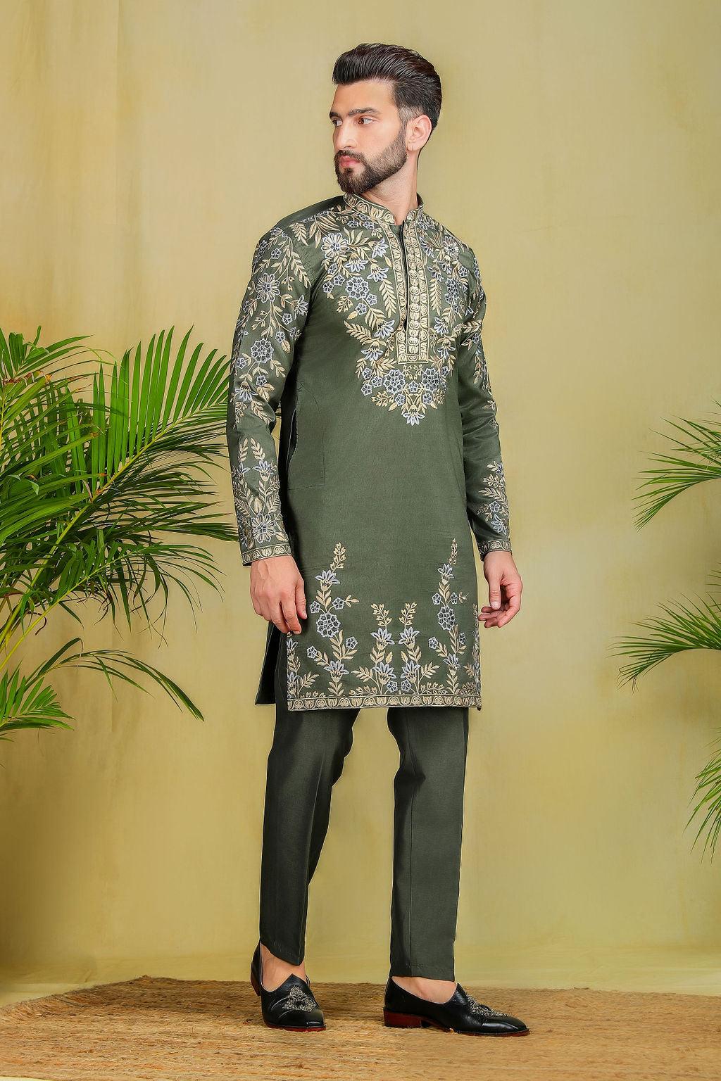 Sage green emroidery kurta set - The Absolute House Of Design 