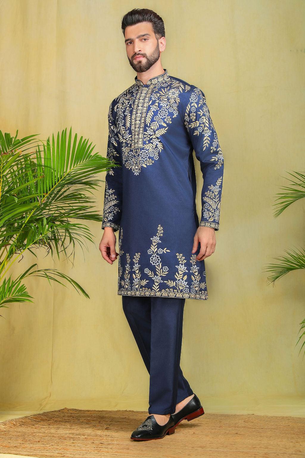 Teal Blue embroidery kurta set - The Absolute House Of Design 