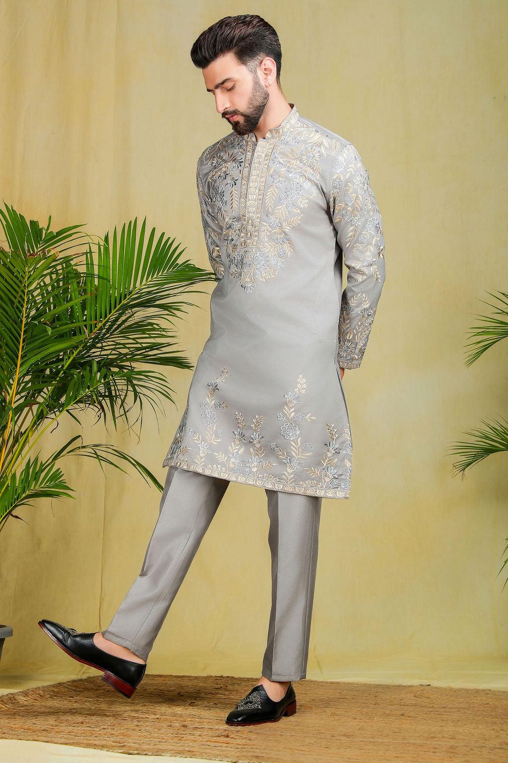 Silver threadwork kurta set - The Absolute House Of Design 