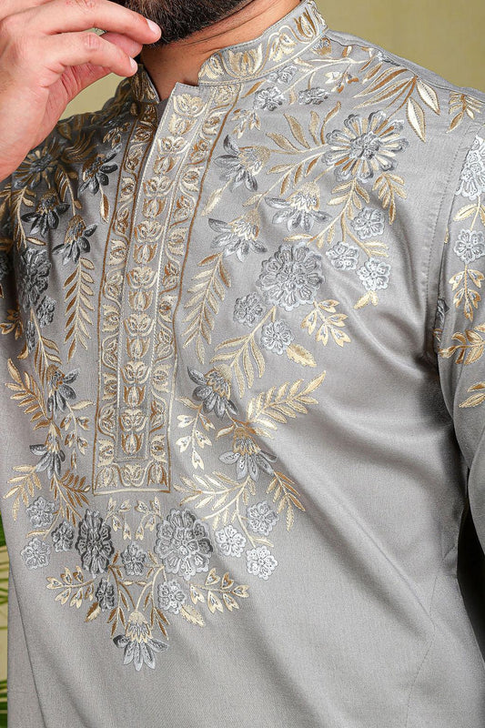 Silver threadwork kurta set - The Absolute House Of Design 