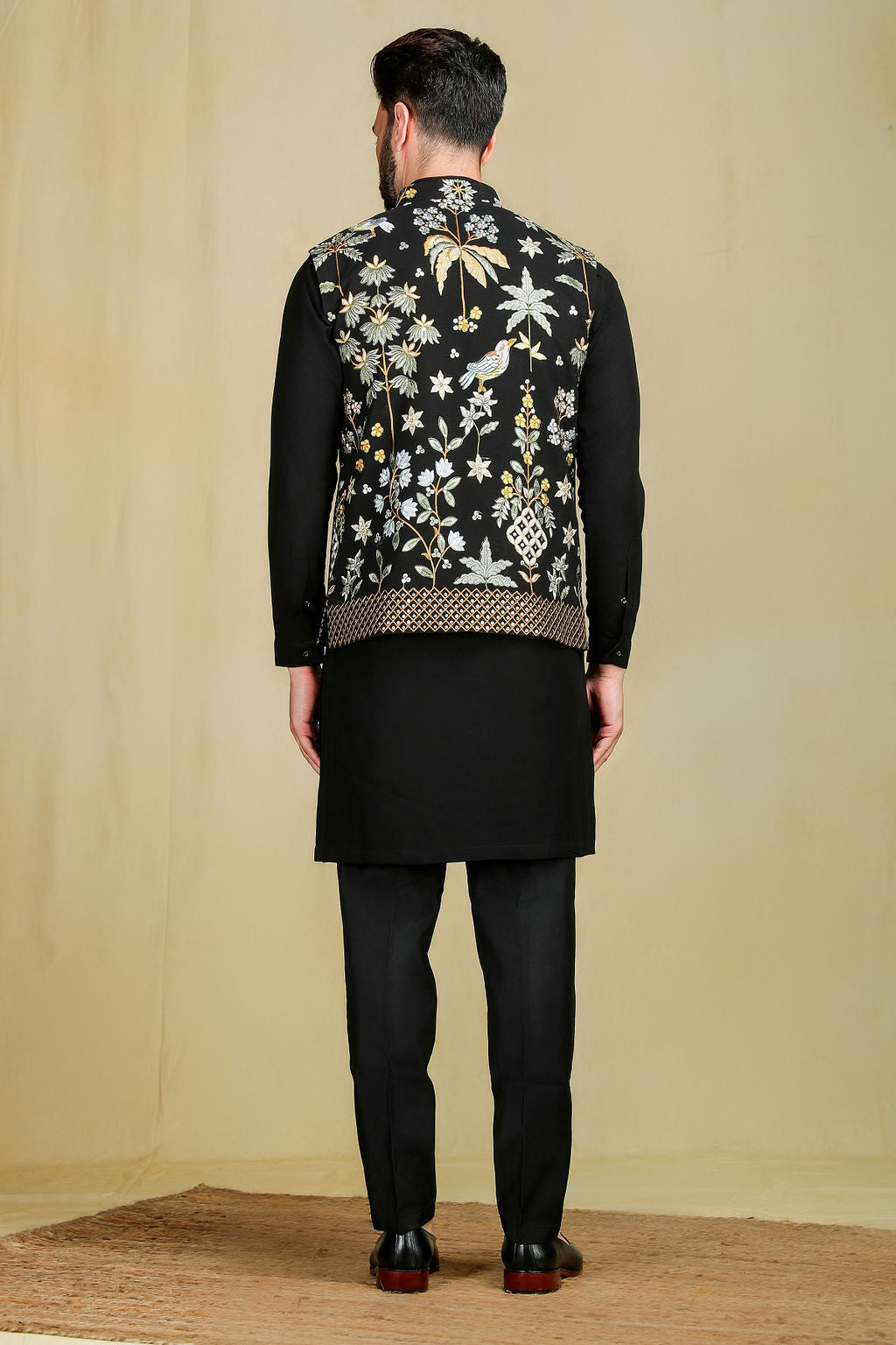 Black kurta set with Embroidery jacket - The Absolute House Of Design 