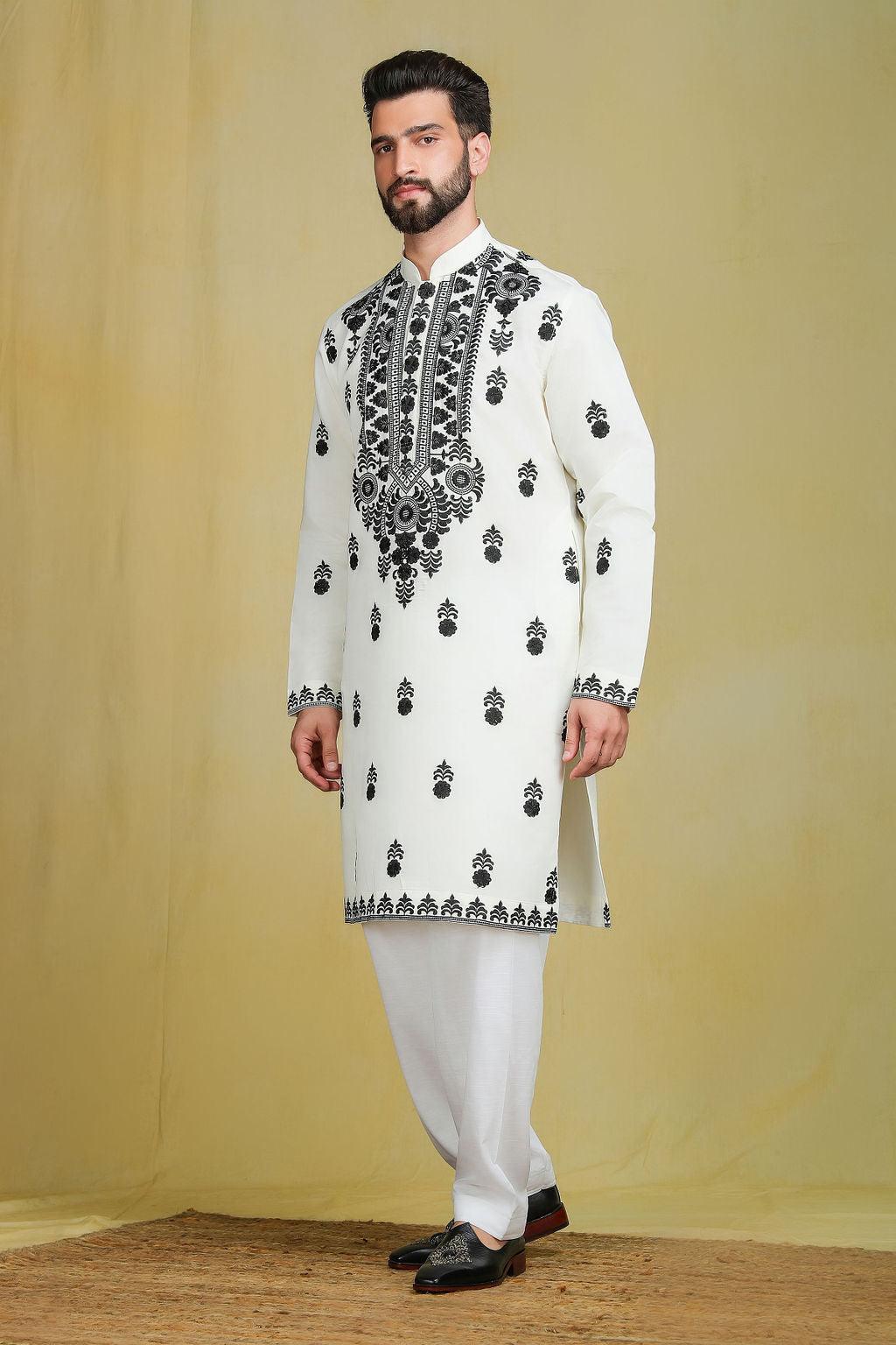 White heavy embroidery pathani set - The Absolute House Of Design 