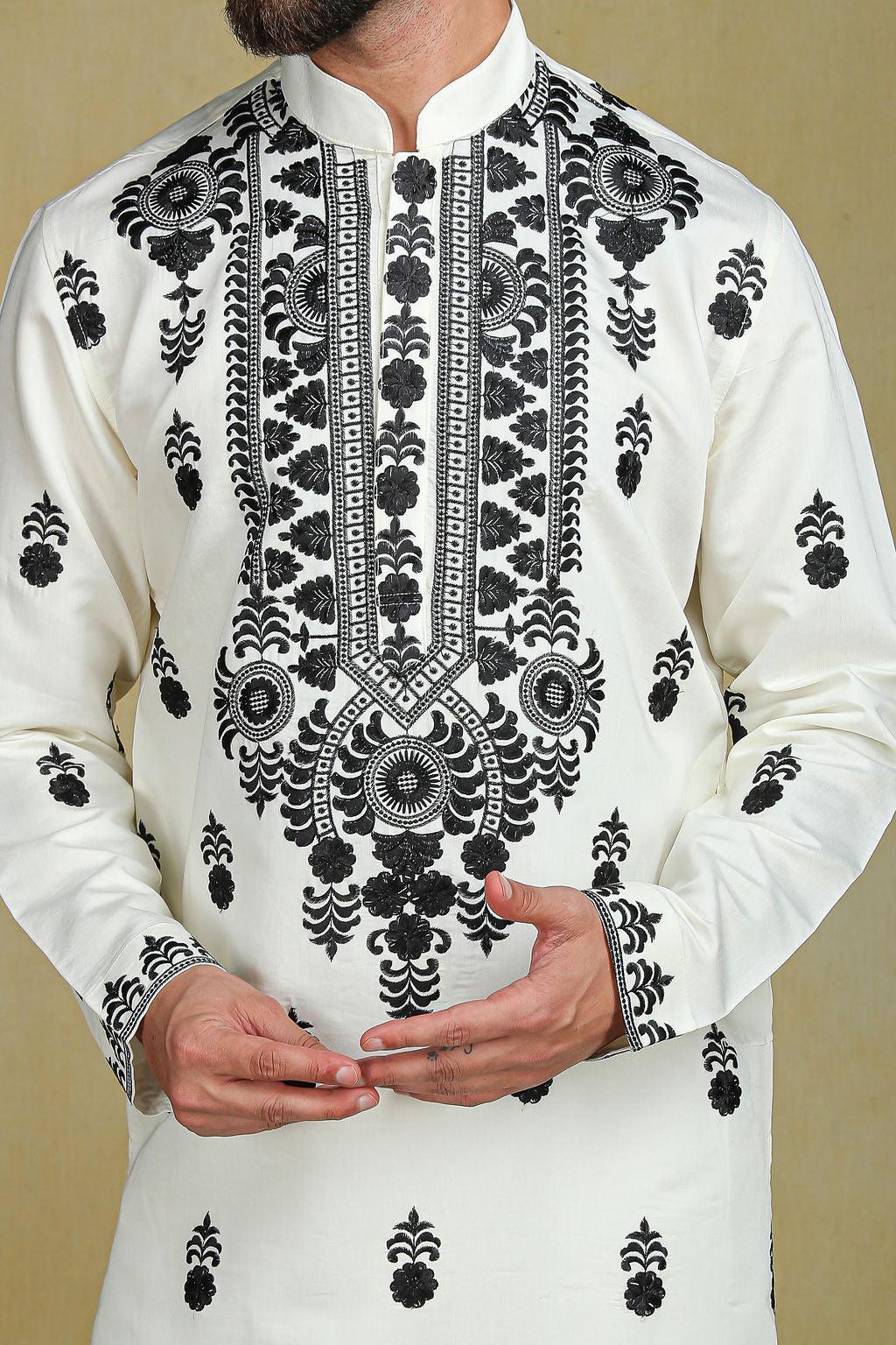 White heavy embroidery pathani set - The Absolute House Of Design 