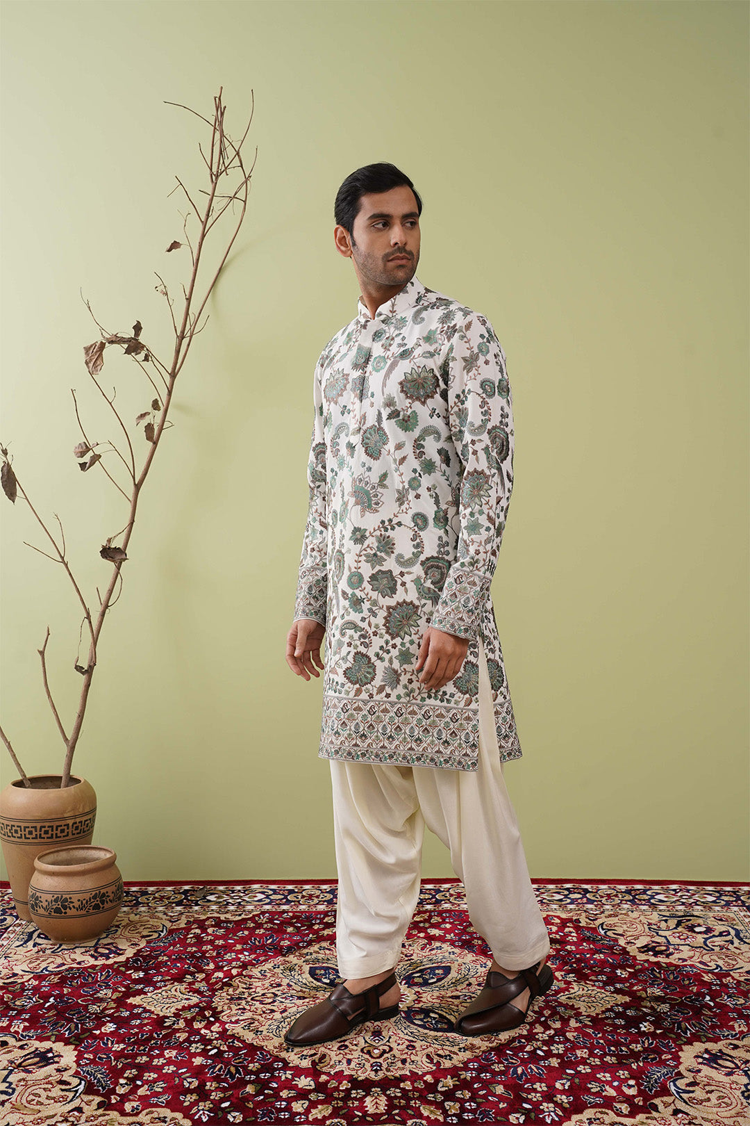 Green Threadwork Kurta