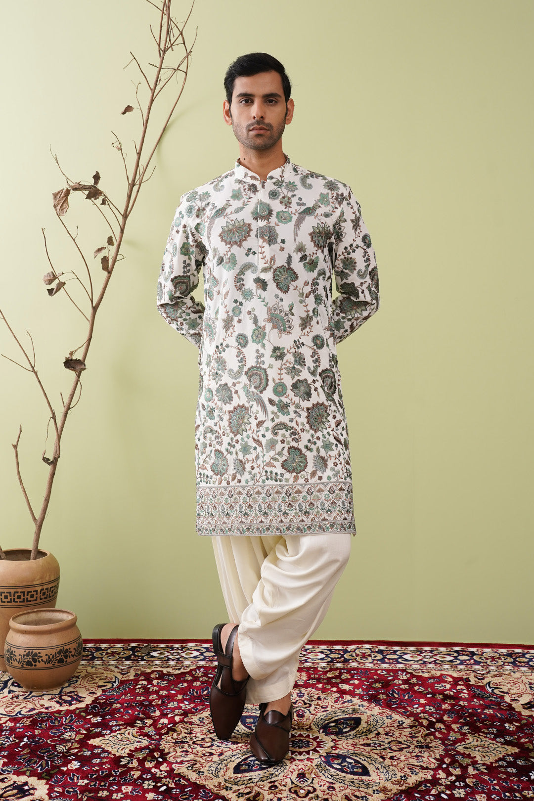 Green Threadwork Kurta