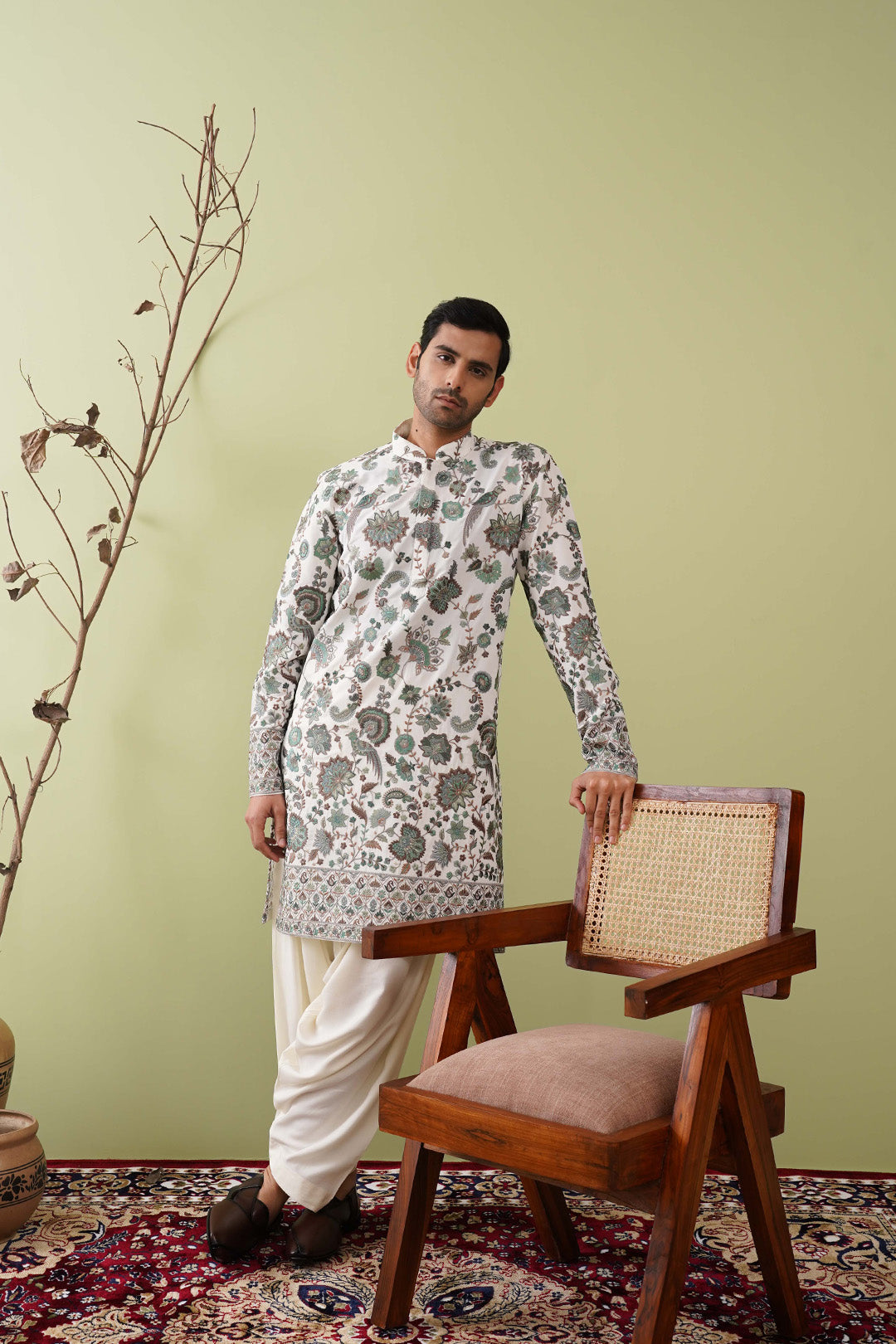 Green Threadwork Kurta