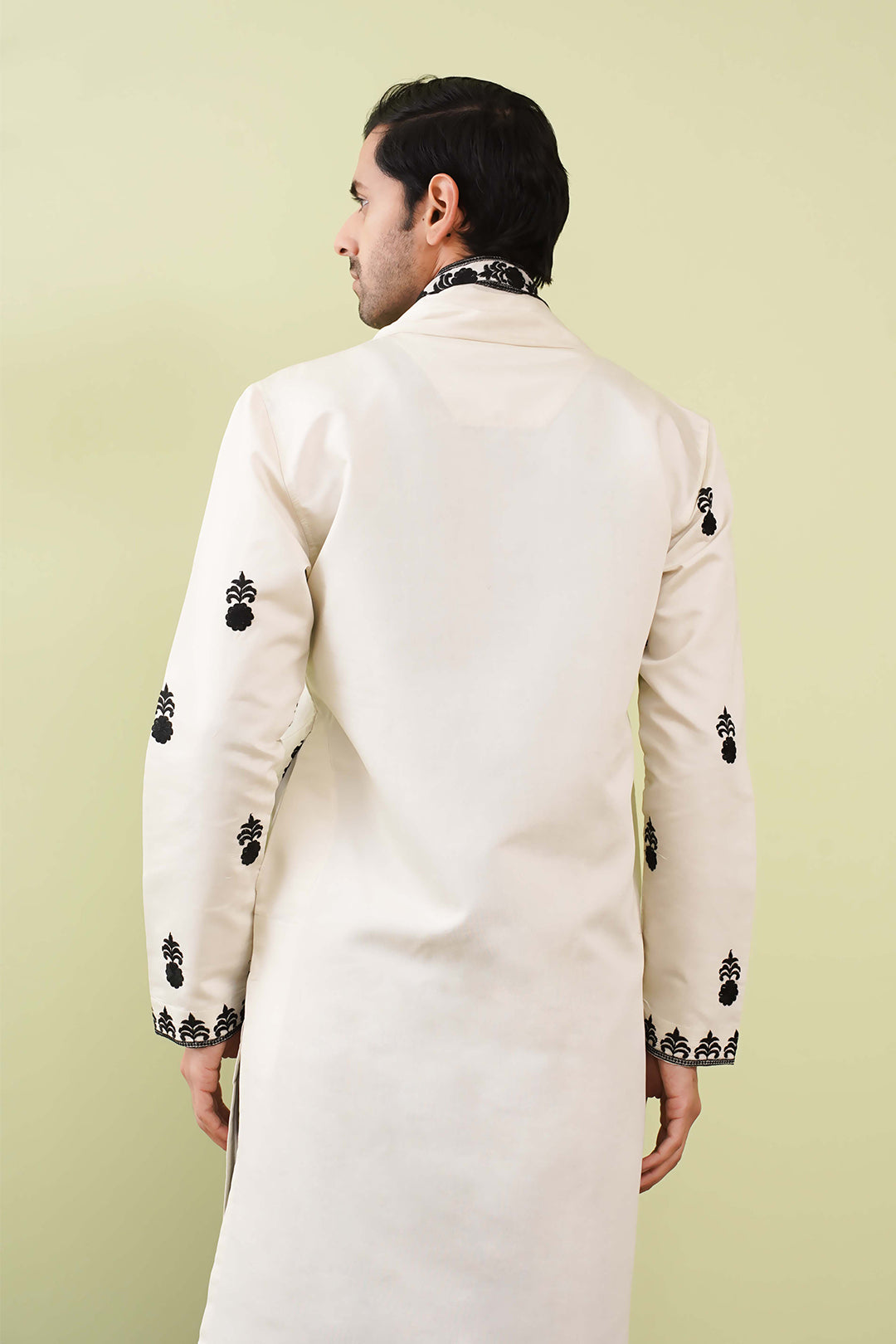 Ivory & Black Neck work Kurta with Dupatta