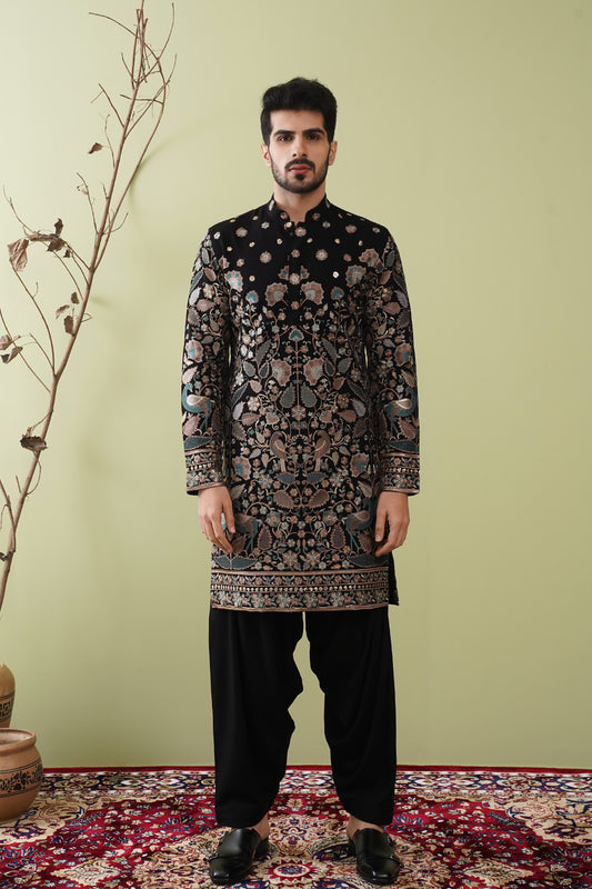 Black & Mint Heavy Embroided Kurta