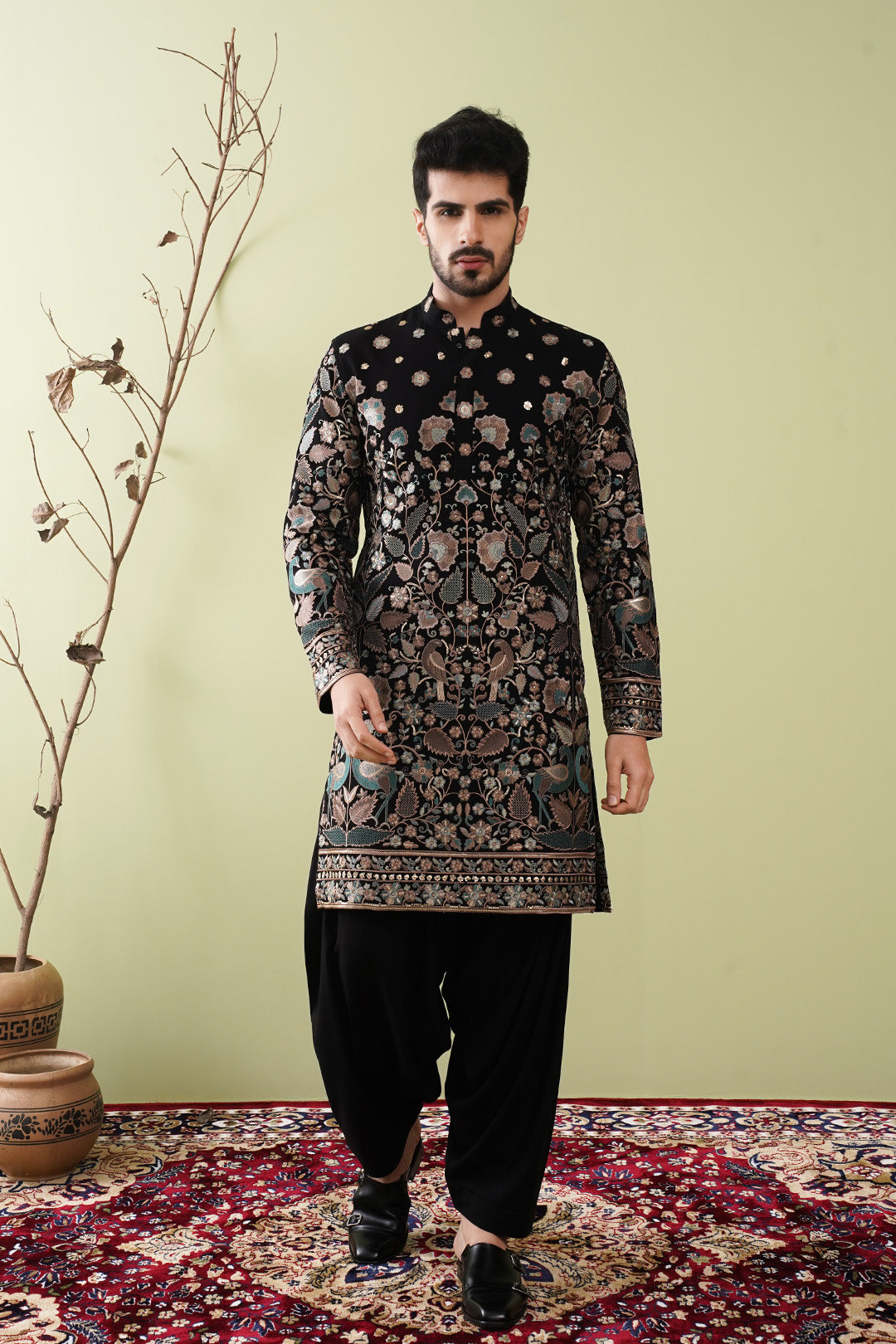 Black & Mint Heavy Embroided Kurta