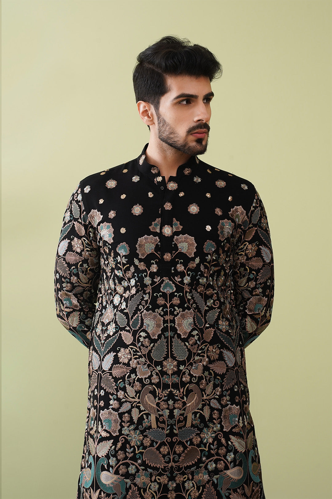 Black & Mint Heavy Embroided Kurta