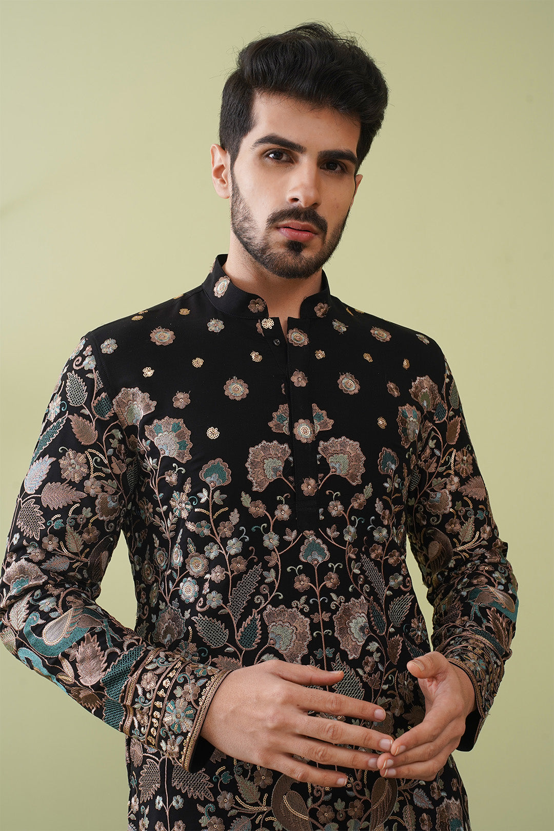 Black & Mint Heavy Embroided Kurta