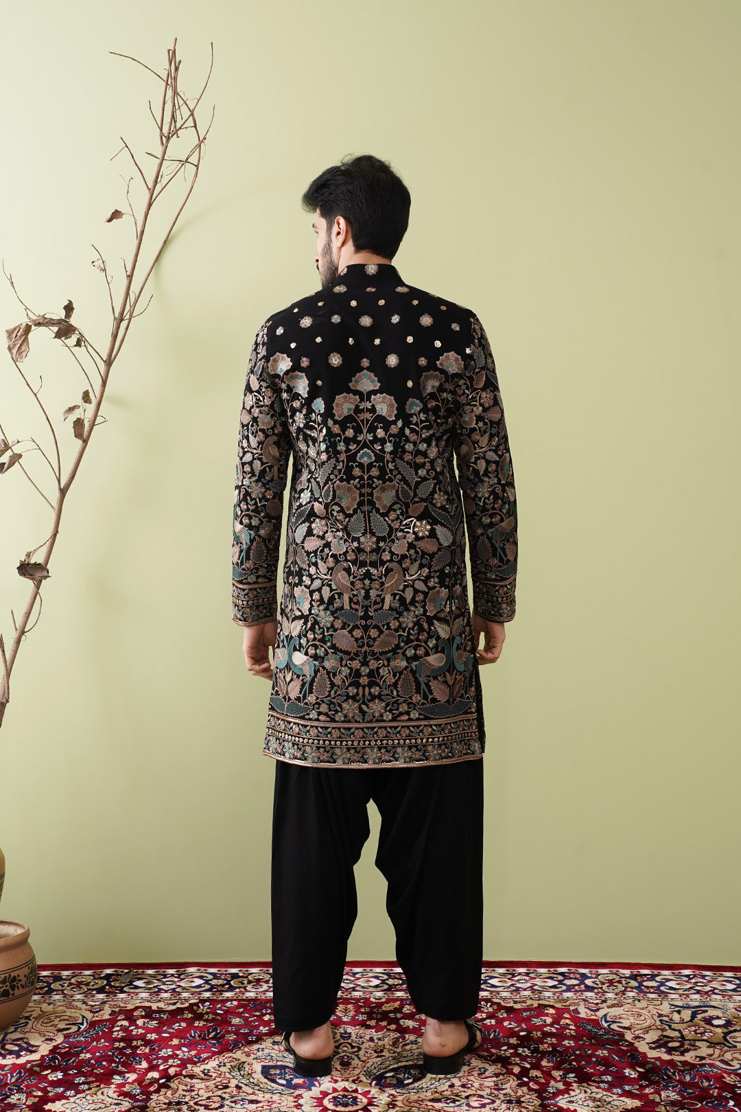 Black & Mint Heavy Embroided Kurta