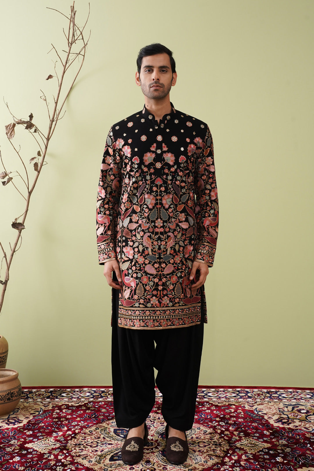 Black & Rust Heavy Embroided Kurta