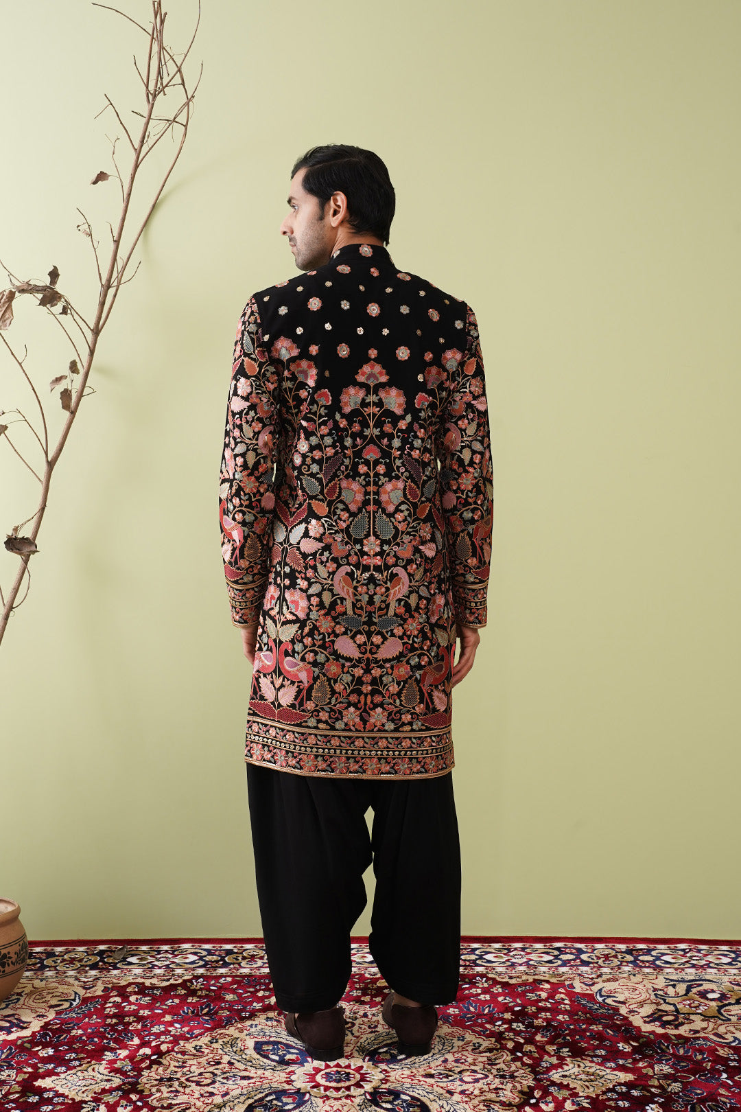 Black & Rust Heavy Embroided Kurta