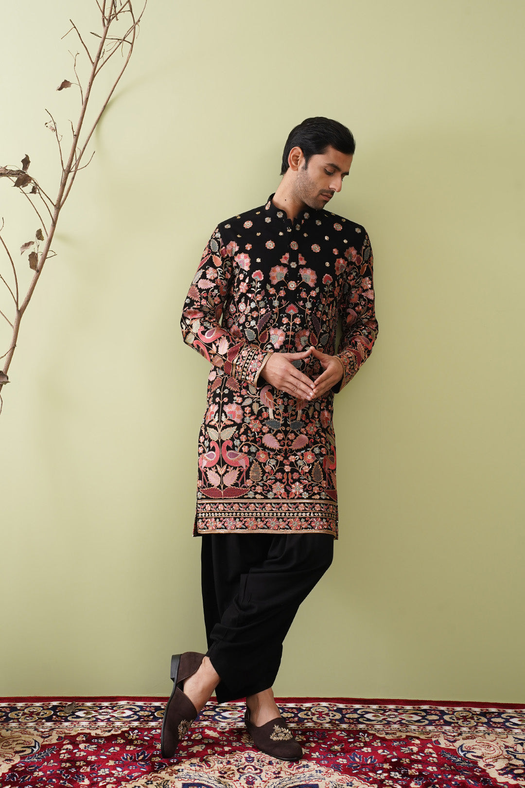 Black & Rust Heavy Embroided Kurta