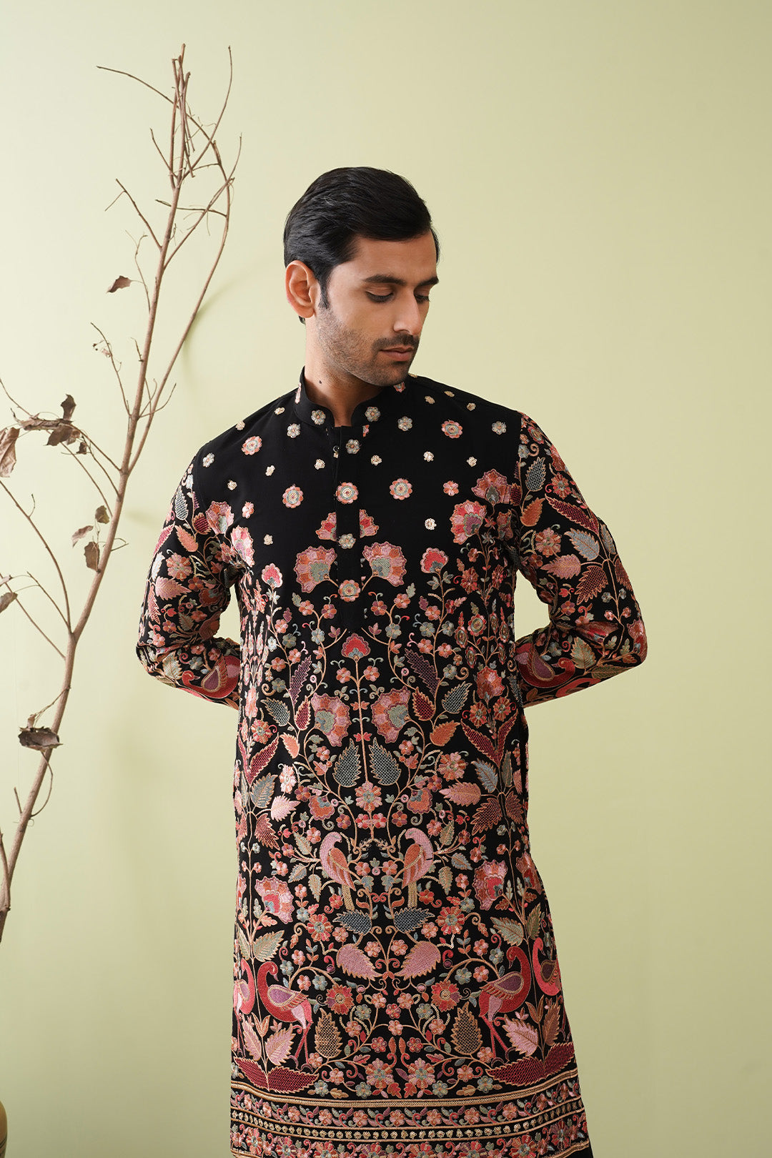 Black & Rust Heavy Embroided Kurta