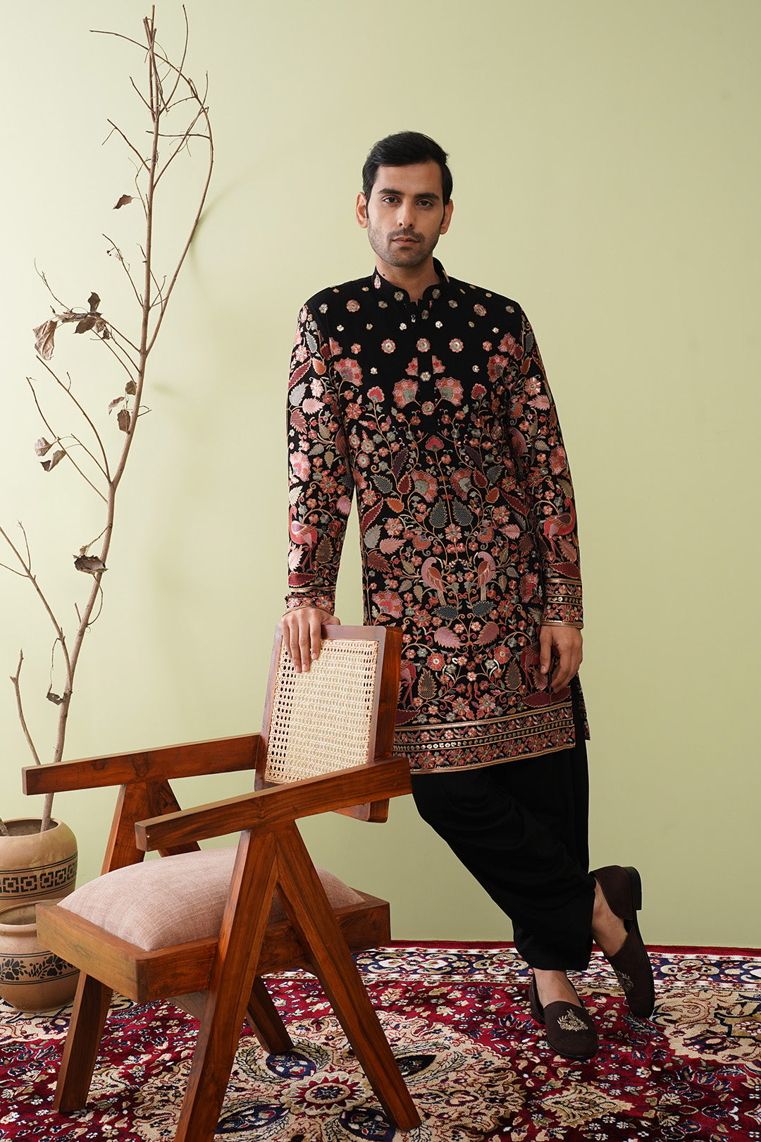 Black & Rust Heavy Embroided Kurta