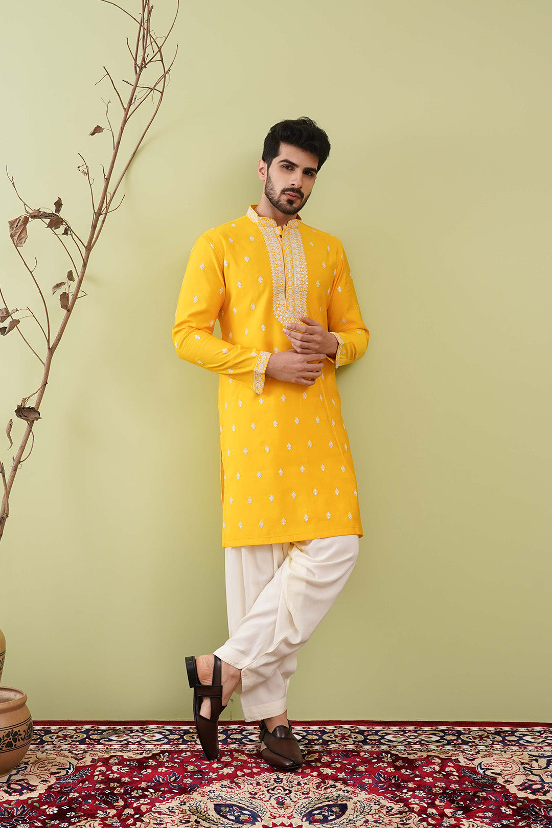 Neck work Haldi kurta set