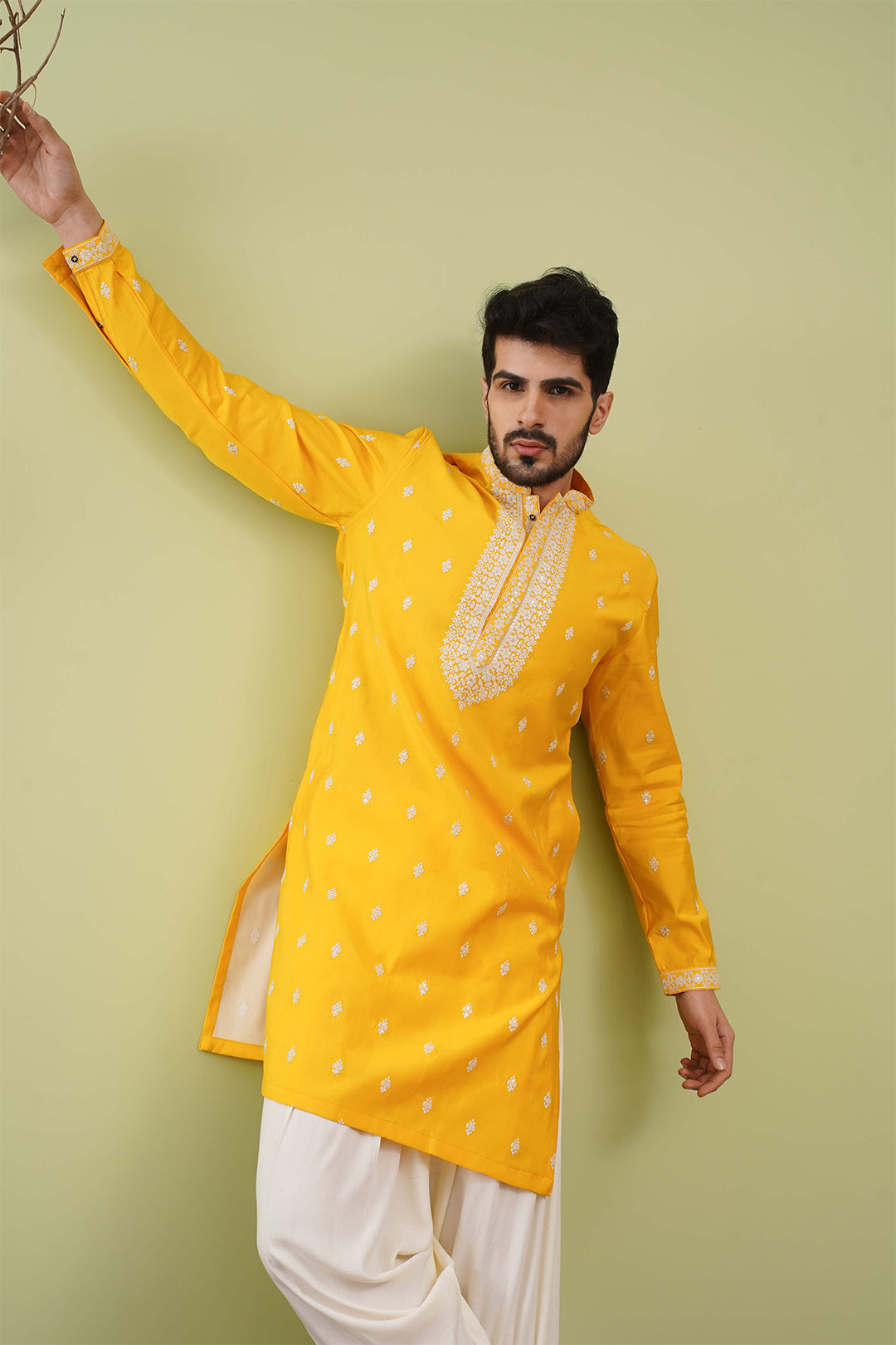 Neck work Haldi kurta set