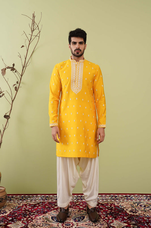 Neck work Haldi kurta set